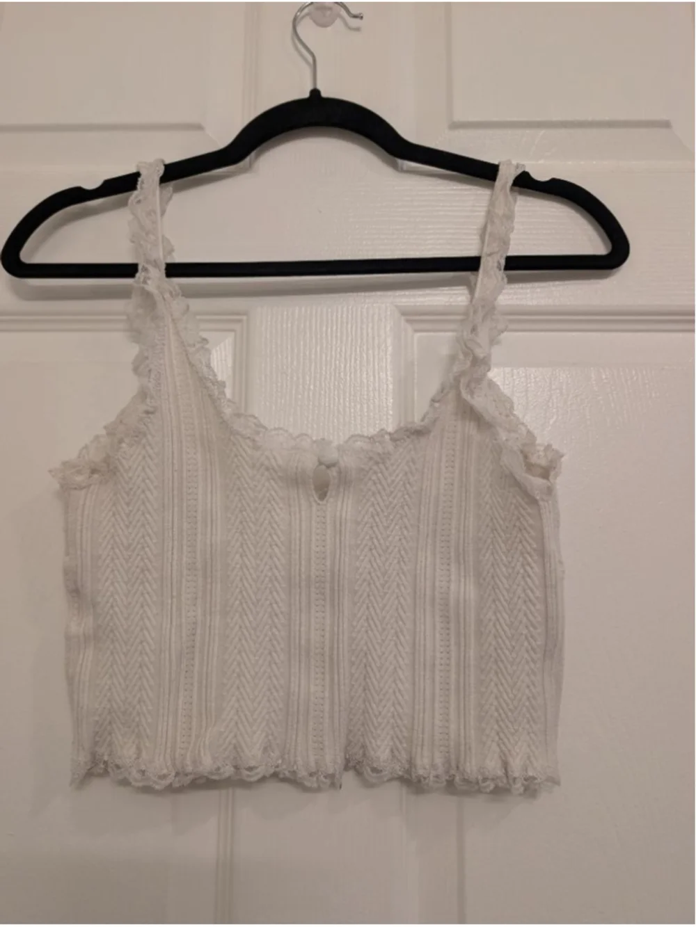Women's For Love & Lemons White Lace Trim Knit Tank Top L Dainty Romantic - Picture 5 of 8
